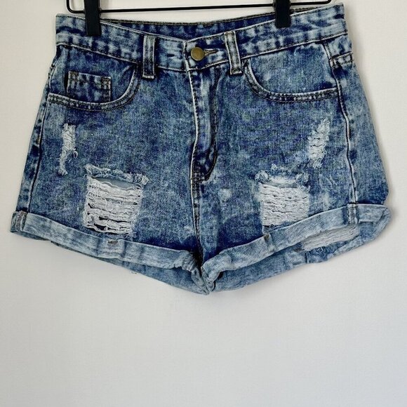 Women's Distressed Denim Rolled Cuff Jean Shorts - Size: - Picture 1 of 4